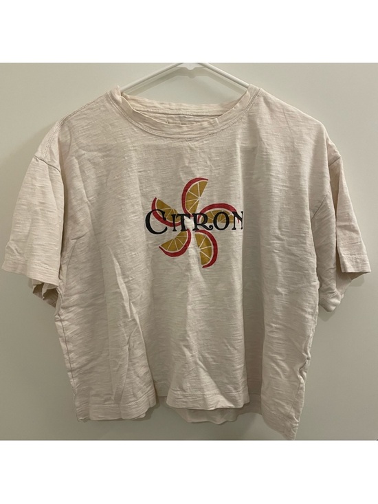 Madewell Tops - Citron Graphic Tee in Light Beige with Yellow & Red Lemon Design